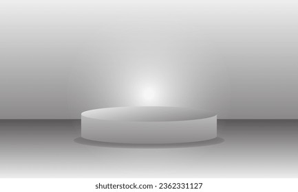 pantalla de podio de plata gris estadio y suelo con fondo abstracto de luz brillante