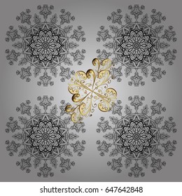 And gray simple Christmas pattern - varied Xmas snowflakes with dots. Happy New Year winter background. Vector design for textile, wallpaper, fabric, wrapping paper.