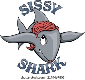 gray sissy cartoon shark with red hair