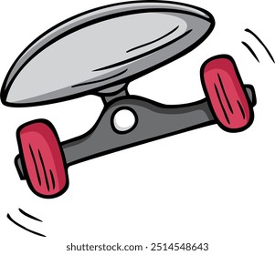 Vector de ilustración de ruedas rojas de monopatín gris 