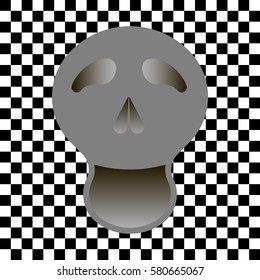 gray skull. abstract head. alien. chess background. black white squares. vector illustration