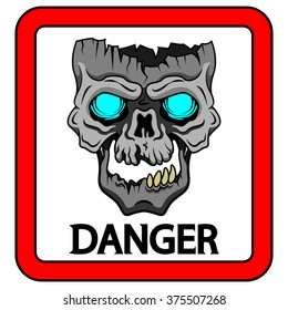 Gray skull and a danger sing.Vector illustration.