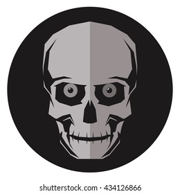 Gray skull with eyes vector illustration eps image logo black silhouette emblem jpg in black circle on white background