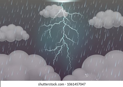 Gray sky with heavy rain and thunder illustration