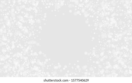 Gray Sky Light Banner. Xmas Snowy Pattern. Magic Wallpaper. Grey Snowflake Christmas Postcard. Snowy Xmas Background.