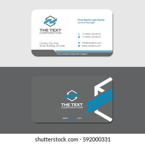 Gray Sleek Business Card, With Abstract Hexagon And Blue Thin Stripe