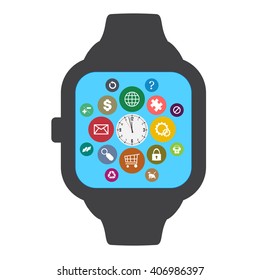 Gray smart watches silhouette with different icons