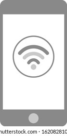 Gray smartphone with a Wi-Fi icon in a round frame, vector graphics, illustration