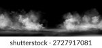 Gray smoke clouds on black water surface. Vector realistic illustration of thick transparent fog, dirty dusty air, dark vapor floating at night, spooky Halloween atmosphere design, horror haze effect