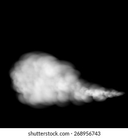 Gray smoke isolated on black background. Vector image.