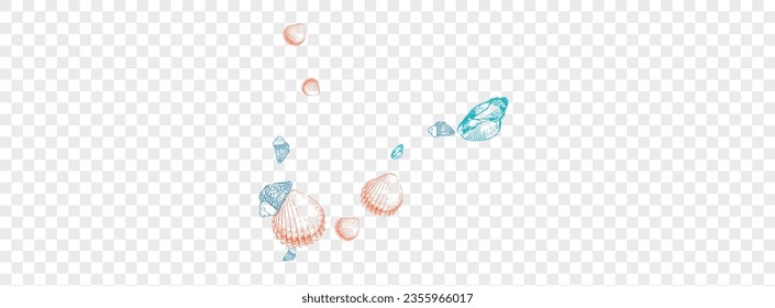 Gray Snail Background Transparent Vector. Oyster Underwater Texture. Cartoon Graphic. Blue Shellfish Maritime Set. Red Starfish.