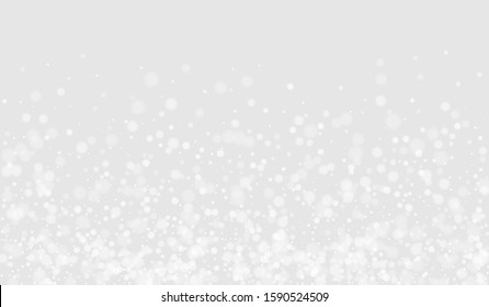 Gray Snow Cold Banner. Abstract Ice Banner. Magic Background. Gray Snowy Glow Backdrop. Snowflake Vector Banner.