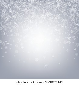 Gray Snow Vector Gray Background. Abstract Snowflake Design. White Xmas Illustration. Sky Snowfall Transparent.