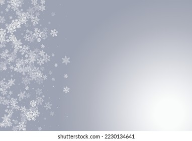 Gray Snow Vector Gray Background. Falling Silver Snowfall Pattern. Snowflake Sky Design.