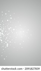 Gray Snow Vector Gray Background. Sky Confetti Banner. Silver Fantasy Backdrop. Winter Snowflake Card.