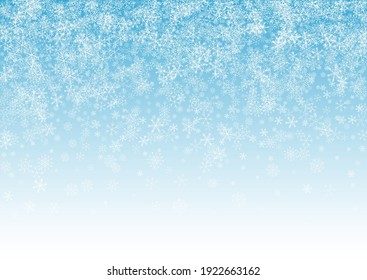 Gray Snow Vector Blue Background. magic Snowflake Banner. Silver Sky Pattern. New Snowfall Backdrop.