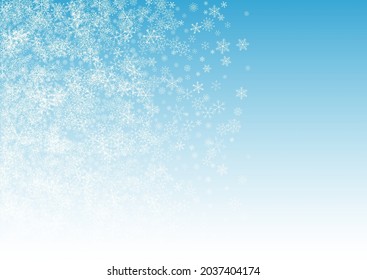 Gray Snow Vector Blue Background. New Snowflake Design. White Holiday Pattern. magic Snowfall Backdrop.