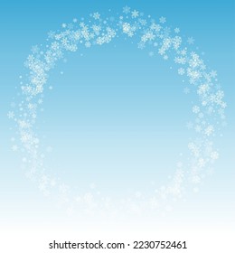 Gray Snow Vector Blue Background. Xmas White Snowflake Banner. Snowfall Fantasy Texture.