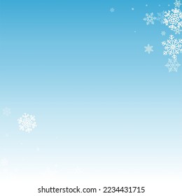 Gray Snow Vector Blue Background. Sky White Snowflake Texture. Snowfall Winter Wallpaper.