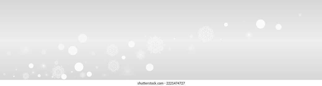 Gray Snow Vector Grey Panoramic Background. Xmas Snowfall Illustration. Silver New Banner. Winter Snowflake Wallpaper.