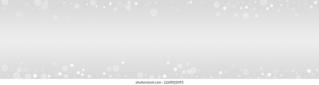 Gray Snow Vector Grey Panoramic Background. Abstract Snowfall Design. Silver Sky Transparent. Christmas Snowflake Banner.