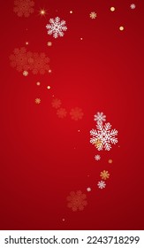 Gray Snow Vector Red Background. Fantasy Snowflake Card. White Abstract Holiday. New Snowfall Pattern.