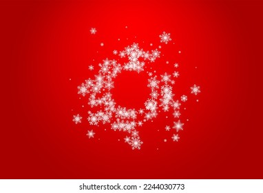 Gray Snow Vector Red Background. Falling White Snowfall Backdrop. Snowflake Sky Texture.