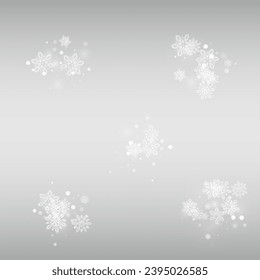 Gray Snow Vector Silver Background. Holiday Snowfall Transparent. White New Backdrop. Fantasy Snowflake Pattern.