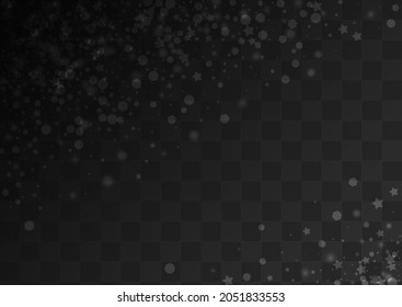 Gray Snow Vector Transparent Background. Holiday Snowfall Illustration. Silver Christmas Wallpaper. Xmas Snowflake Card.