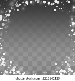 Gray Snow Vector Transparent Background. Abstract Snowfall Backdrop. White Holiday Banner. Sky Snowflake Wallpaper.