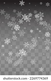 Gray Snow Vector Transparent Background. Holiday Silver Snowfall Wallpaper. Snowflake Falling Illustration.