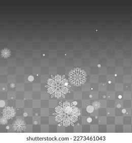 Grauschnee, Vektortransparenter Hintergrund. Fantasy-Schneeflocken-Tapete. Silver Xmas Textur. Winterschneefall-Feiertag.