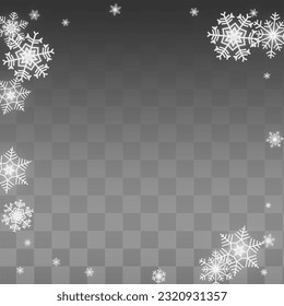 Gray Snow Vector Transparent Background. Fantasy White Snowflake Design. Snowfall Falling Card.