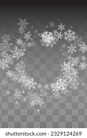 Gray Snow Vector Transparent Background. Light White Snowfall Backdrop. Snowflake magic Card.