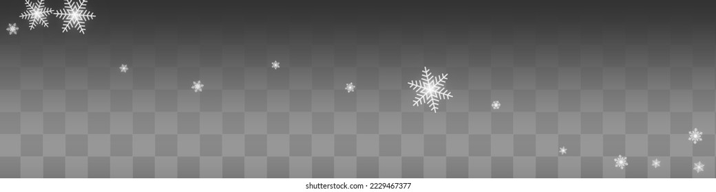 Gray Snow Vector Transparent Panoramic Background. Holiday Silver Snowflake Wallpaper. Snowfall magic Card.