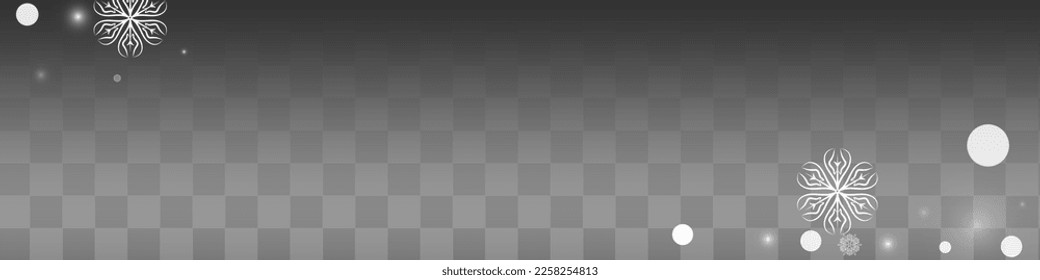 Gray Snow Vector Transparent Panoramic Background. Falling Snowfall Backdrop. Silver Christmas Pattern. Holiday Snowflake Banner.