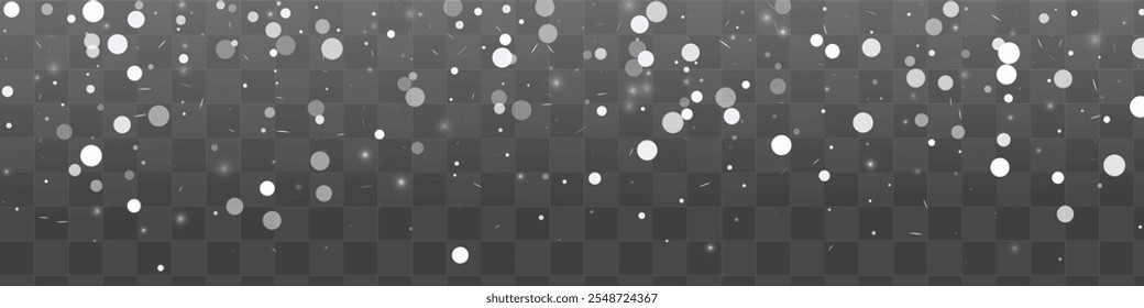 Gray Snow Vector Transparent Panoramic Background. New Snowfall Holiday. Light Fantasy Pattern. Magic Snowflake Backdrop.