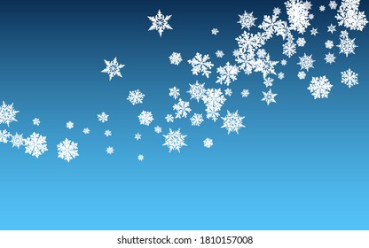 Gray Snowfall Panoramic Vector Blue Background. Sky Snow Wallpaper. White Holiday Design. magic Snowflake Banner.