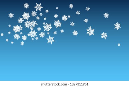 Gray Snowfall Panoramic Vector Blue Background. Fantasy Snowflake Banner. White Sky Illustration. New Snow Design.