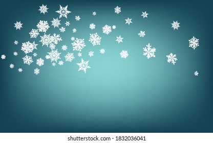 Gray Snowfall Panoramic Vector Blue Background. Holiday Snowflake Holiday. Silver Xmas Wallpaper. Fantasy Snow Pattern.