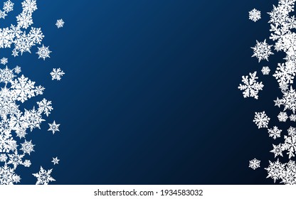 Gray Snowfall Panoramic Vector Blue Background. Winter Snowflake Banner. Silver Light Backdrop. Abstract Snow Pattern.