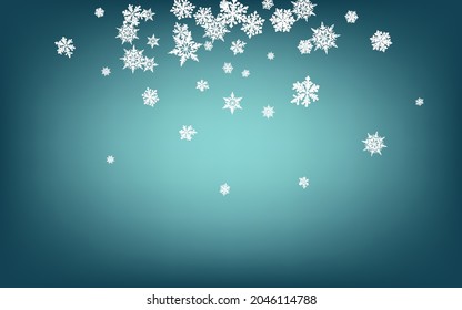 Gray Snowfall Panoramic Vector Blue Background. Light Snowflake Pattern. Silver Abstract Card. Xmas Snow Texture.