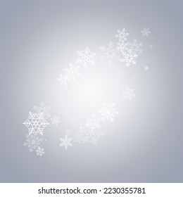 Gray Snowfall Vector Gray Background. Christmas White Snowflake Illustration. Snow magic Texture.