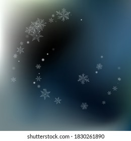Gray Snowfall Vector Gray Background. magic Snowflake Wallpaper. White Holiday Pattern. Light Snow Illustration.