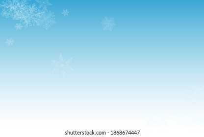 Gray Snowfall Vector Blue Background. magic Snow Card. Silver Xmas Pattern. Sky Snowflake Illustration.