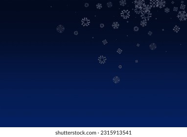 Gray Snowfall Vector Blue Background. Falling Snow Backdrop. White Light Design. Sky Snowflake Texture.