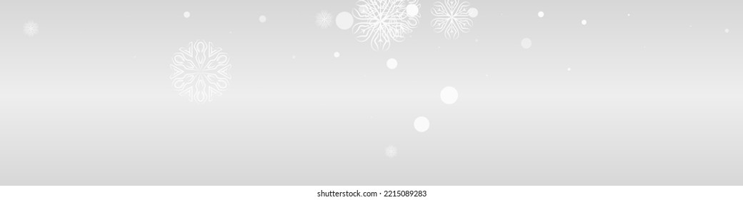 Gray Snowfall Vector Grey Panoramic Background. Sky Snow Pattern. Silver Fantasy Texture. Xmas Snowflake Holiday.