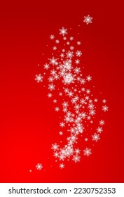 Gray Snowfall Vector Red Background. Sky Silver Snow Banner. Snowflake Abstract Pattern.