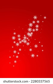 Gray Snowfall Vector Red Background. Xmas Silver Snowflake Pattern. Snow Christmas Card.