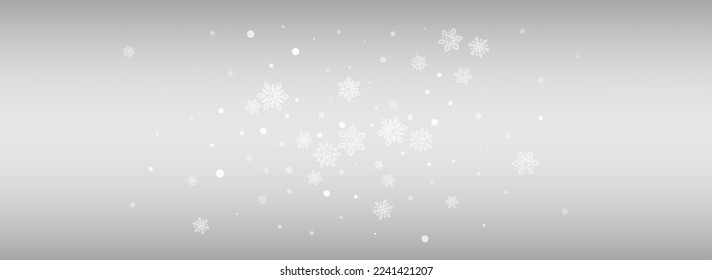 Gray Snowfall Vector Silver Panoramic Background. Christmas Blizzard Illustration. Winter Xmas Banner. Sky Snow Design.